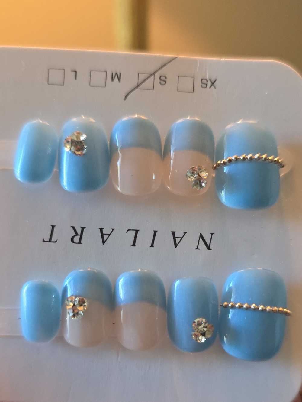 Nailart Blue Crystal French Press-On Nails - 10 Piece Set Size Small